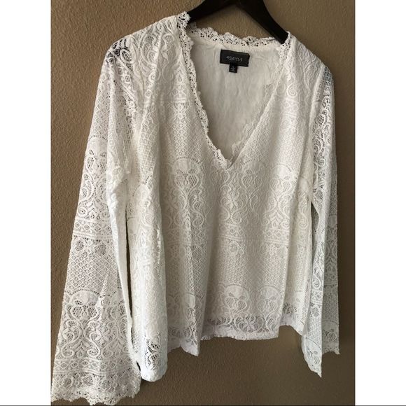 Lace overlay v neckline blouse - Picture 3 of 6